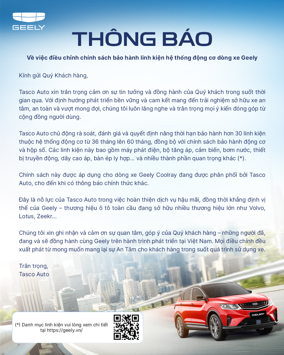Chính sách bảo hành Geely Hải Dương